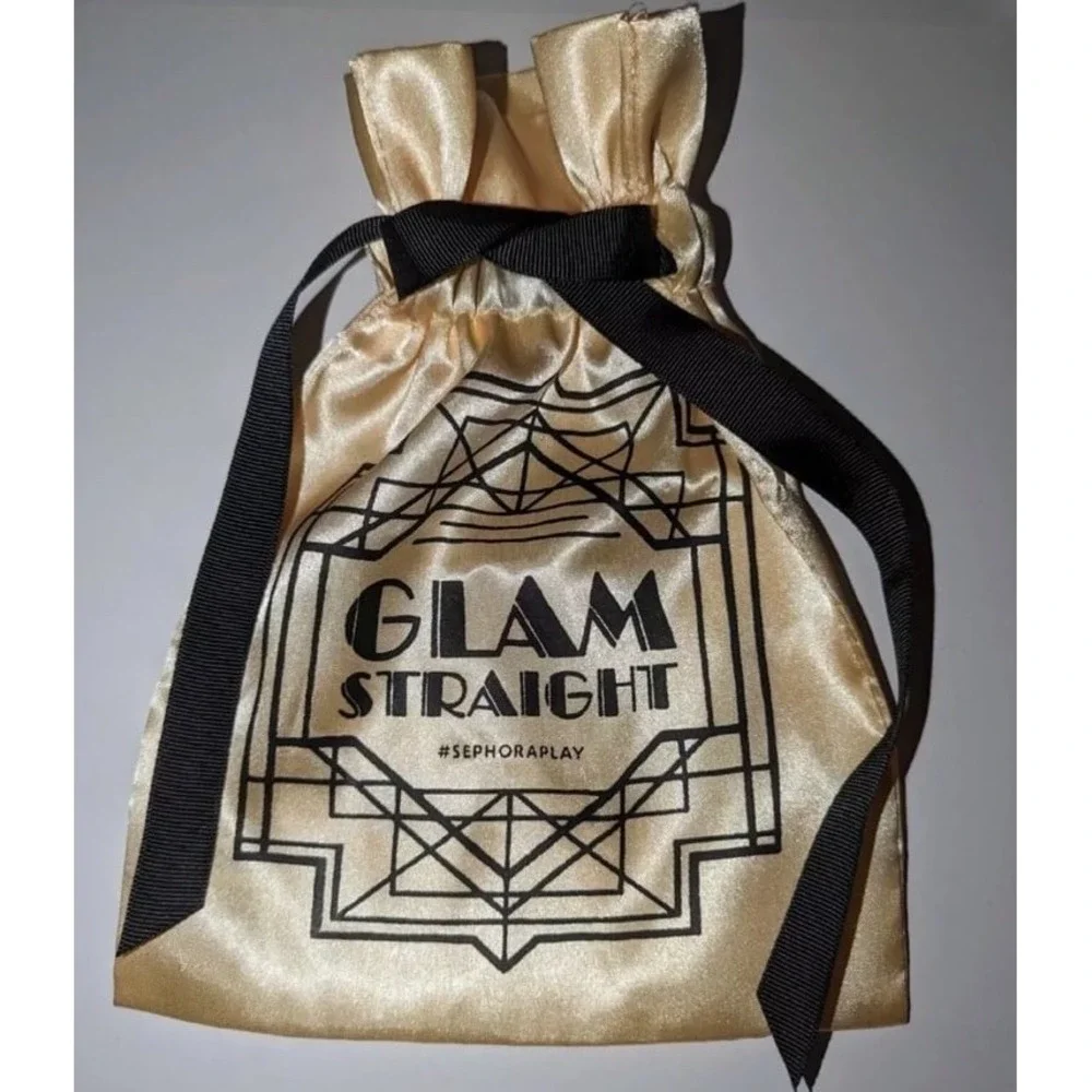 Sephora Glam Straight Drawstring Satin MakeUp Delicates Travel Bag Champagne New